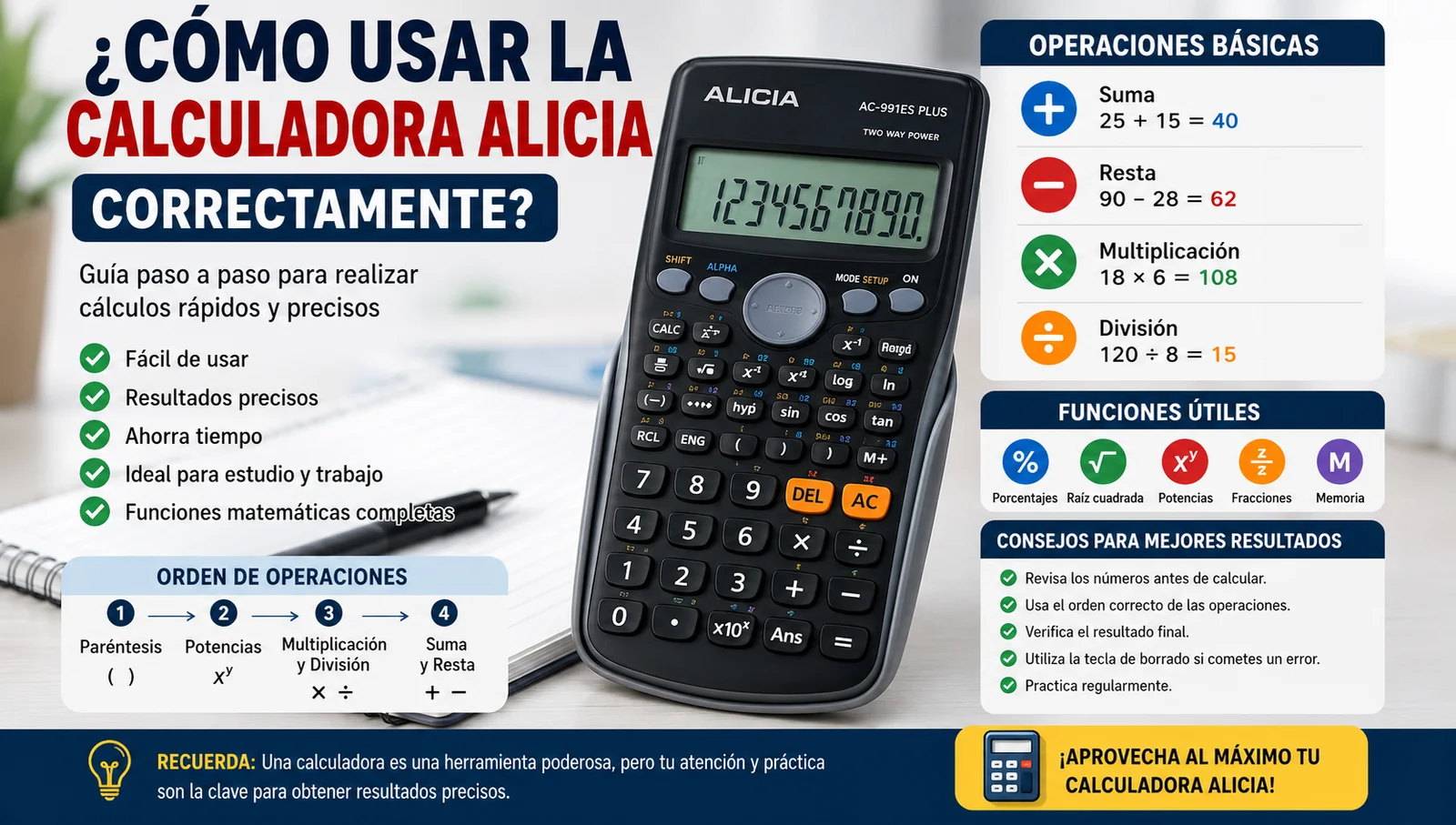 ¿Cómo usar la calculadora Alicia correctamente?