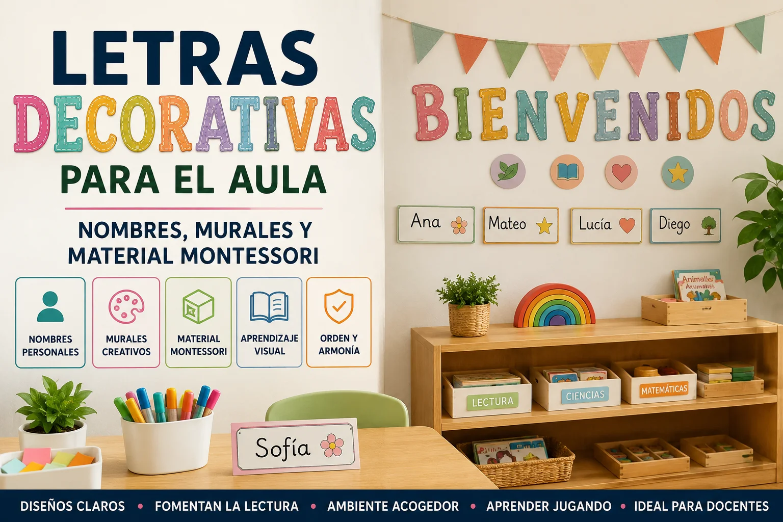 Letras decorativas para el aula: nombres, murales y material Montessori 